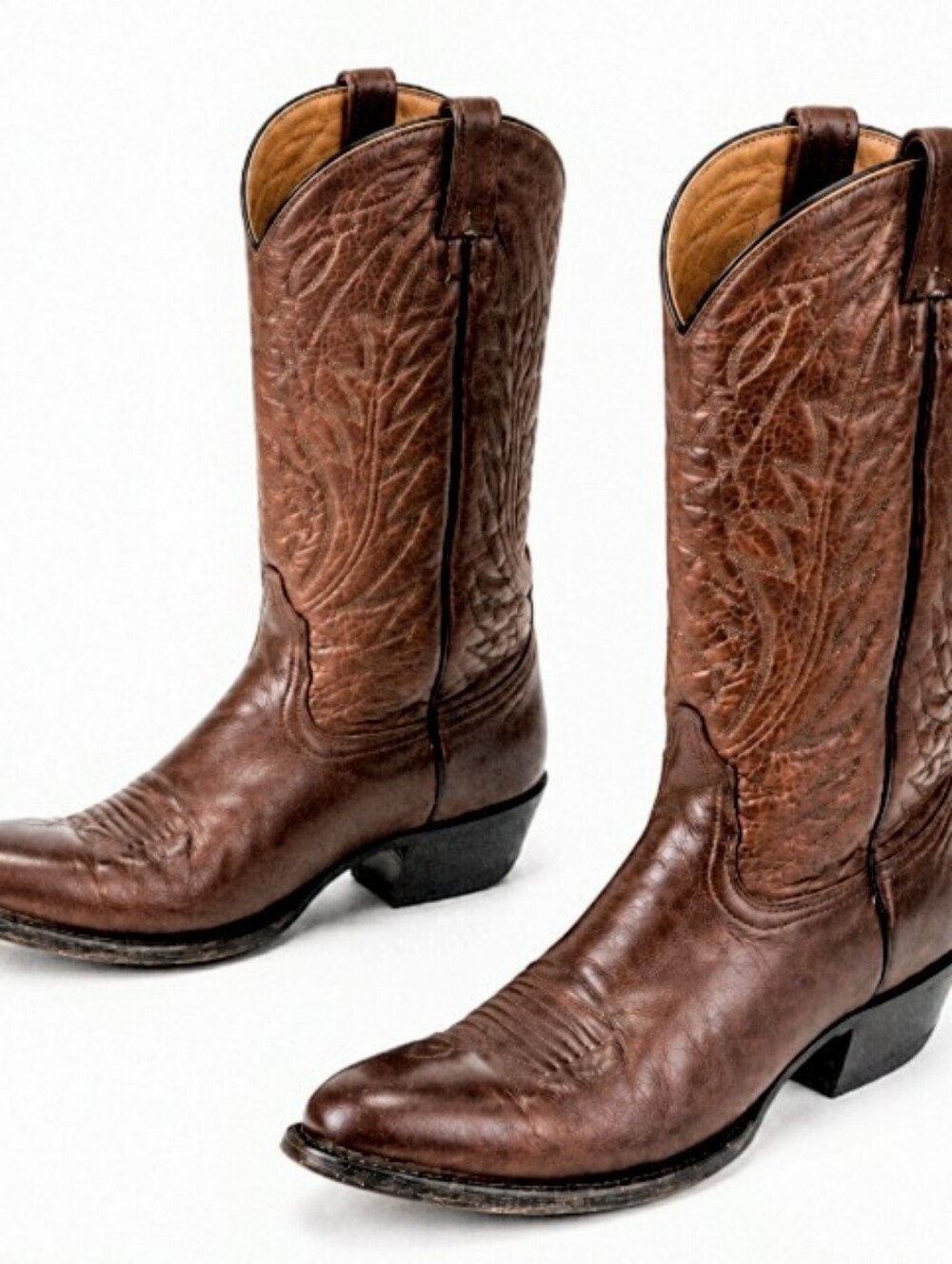Nocona Cowboy Boots Men 10D Brown Tooled Leather Almond Toe 83279 Western